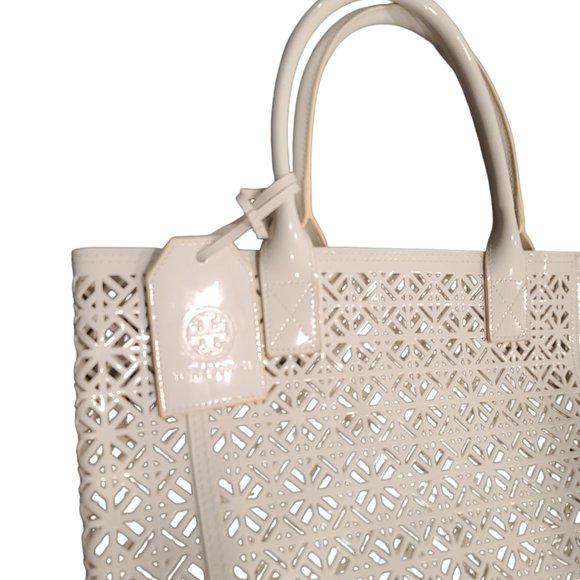 Tory Burch White Large Tote Bag Laser Cut New without Tag - Picture 2 of 14